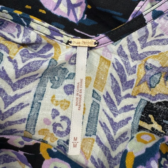 Free People Summer In Tulum Boho Linen Tunic Top Mini Dress Black Purple Medium - Picture 9 of 13